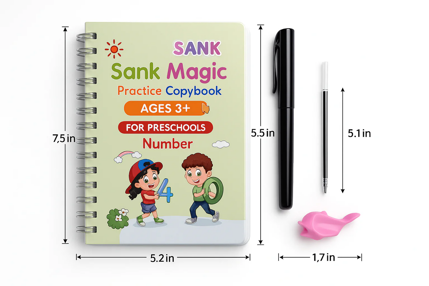 Sank Magic Practice Copybook ( 4 book + 10 refill + 1 pen + 1 grip)